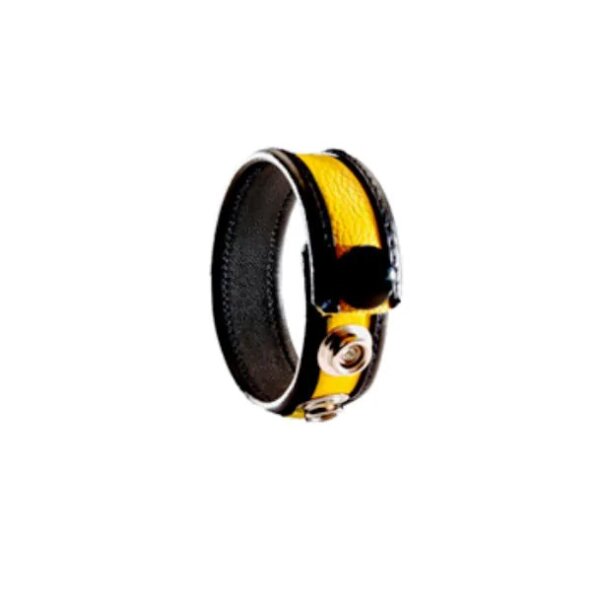 3 Snap Leather Cock Ring - Black - Yellow