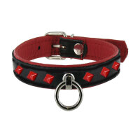 Leather Studded O-Ring Collar - Red