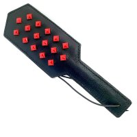 Leather Hit Me Paddle With Studs Black - Red