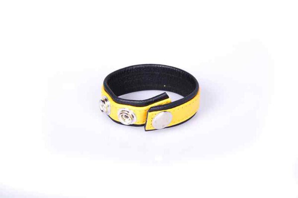 Rainbow Leather Cock Strap Black & Yellow