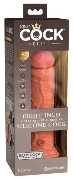 King Cock Elite 8“ Vibrating + Dual Density Silicone Cock Tan