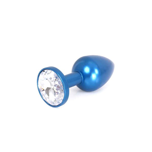 Kiotos - Aluminium Buttplug Blue with Clear Gem 2,8 cm