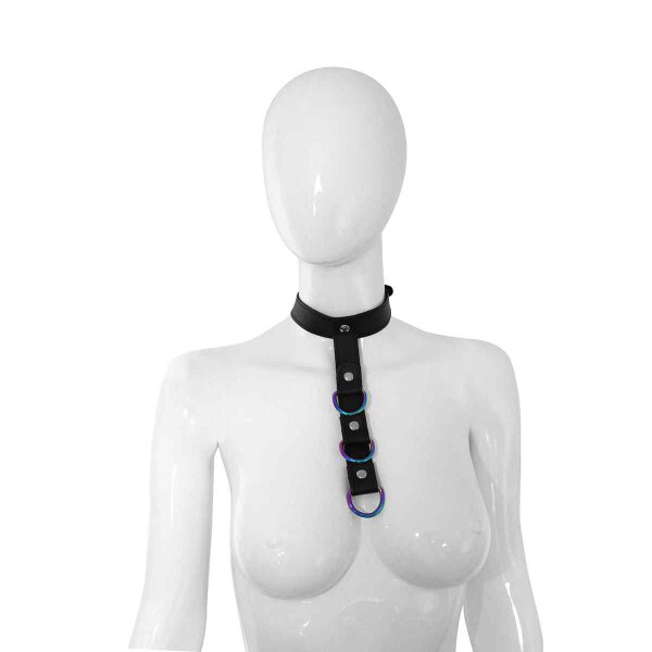 Leather Collar Connecting Strap Rainbow