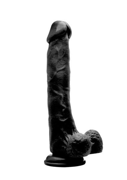 Realistic Cock - With Scrotum - Black 25,5 cm