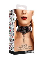 Printed Collar With Leash - Old School Tattoo Style - Black
