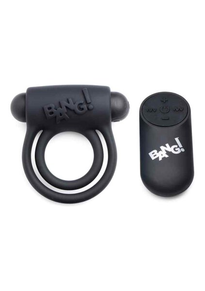 BANG! Silicone Cock Ring & Bullet with Remote Control - Black