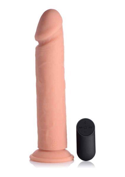 10 Inch Vibrating Remote Control Silicone Dildo - Flesh