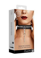 Diamond Studded Collar With Leash  - Black