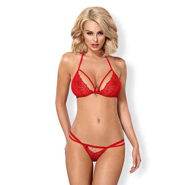 Obsessive Bra and Thong Red S - XL
