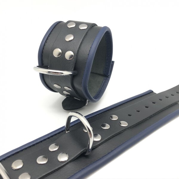 Black-Blue Leather Handcuffs