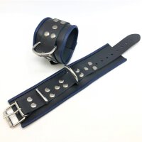 Black-Blue Leather Handcuffs