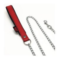 Leash with leather handle 1 m Red