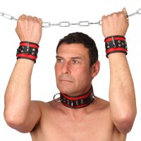 Leather Handcuffs - Red-Black