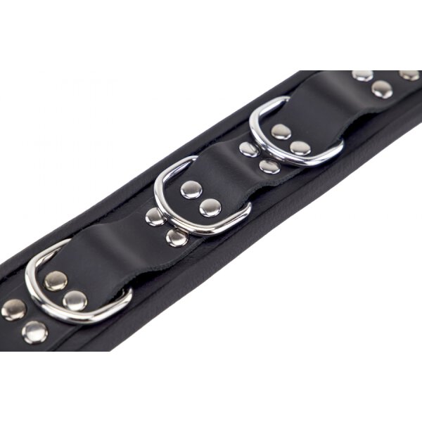 Leather Necklace 3 D rings Black