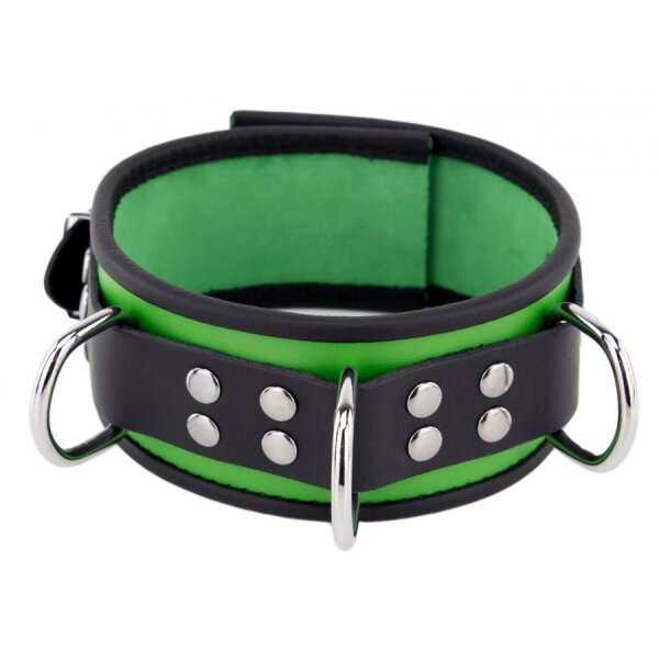 Leather Necklace 3 Rings D Green-Black