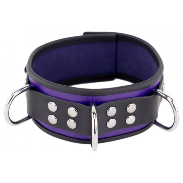 Leather Necklace 3 Rings D Purple-Black