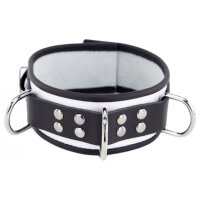 Leather Necklace 3 Rings D White-Black