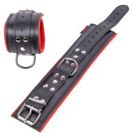 Padded Leather Ankle Cuffs Black-Red