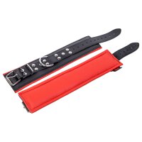 Padded Leather Ankle Cuffs Black-Red