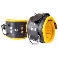Padded Leather Ankle Cuffs Black-Yellow
