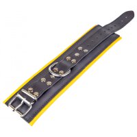Padded Leather Ankle Cuffs Black-Yellow
