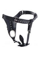 Male Chastity Harness + Silicone Anal Plug - Black