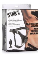 Male Chastity Harness + Silicone Anal Plug - Black