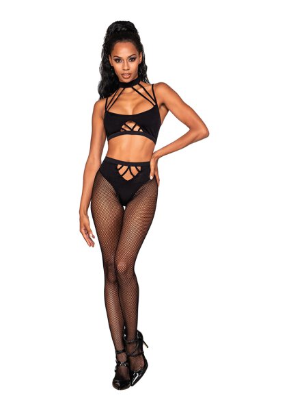 Strappy Bralette/Pantyhose Set- Black - O/S