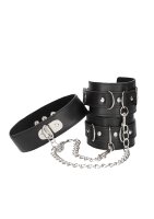 Bonded Leather Collar With Hand Cuffs - With Adjustable Straps and chain