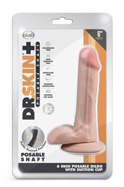 Dr. Skin Plus 6 Inch Posable Dildo With Balls Vanilla - 16,5 cm