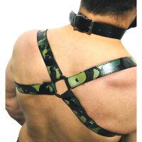 Camouflage Leather Harness - Acc. Chrome - Cross - The Red S/M