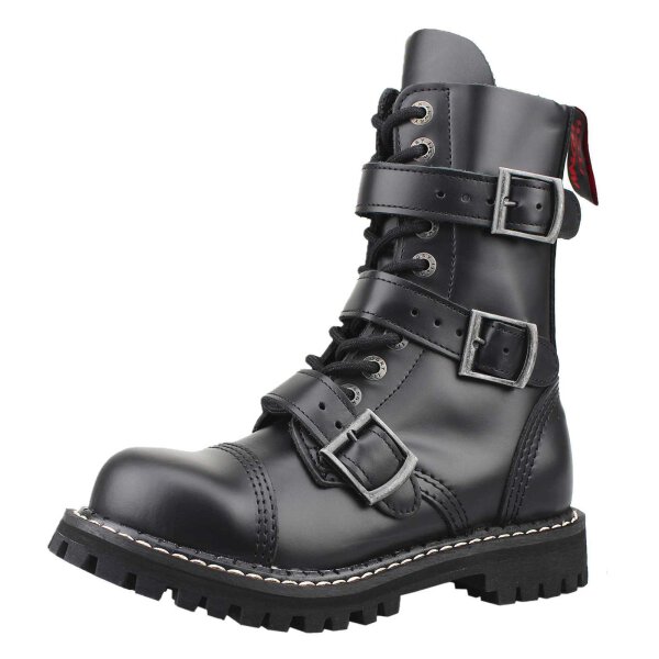 Angry Itch 10-Loch 3-Buckle Leder Stiefel Schwarz Größe 36 - 48