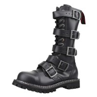 Angry Itch 14-Loch 5-Buckle Leder Stiefel Schwarz...