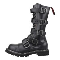 Angry Itch 14-Loch 5-Buckle Leder Stiefel Schwarz...