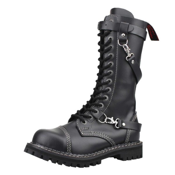 Angry Itch 14-Loch 3-Straps Leder Stiefel Schwarz Größe 36 - 48