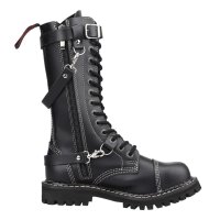 Angry Itch 14-Loch 3-Straps Leder Stiefel Schwarz Größe 36 - 48