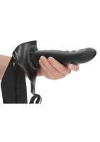 Shots Ouch! Strukturierter gebogener hohler Strap-On schwarz 20 cm