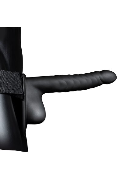 Shots Ouch! Ribbed hollow strap-on with testicles black 21 cm