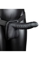 Shots Ouch! Ribbed hollow strap-on with testicles black 21 cm