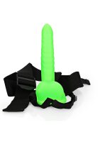 Ribbed Hollow Strap-on with Balls - 8 / 21 cm - Glow in the Dark