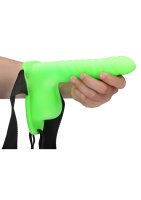 Ribbed Hollow Strap-on with Balls - 8 / 21 cm - Glow in the Dark