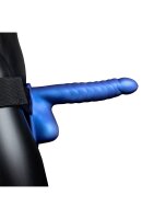 Shots Ouch! Ribbed hollow strap-on with testicles blue 21 cm