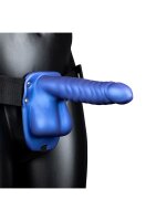Shots Ouch! Gerippter hohler Strap-On mit Hoden blau 21 cm