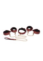 Master Series 6 Piece Burgundy Bondage Set Burgundy Cuffs, Collar, & Leash
