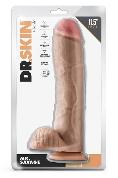 Dr. Skin Mr. Savage 11.5 Inch Dildo With Balls Beige - 29,2 cm