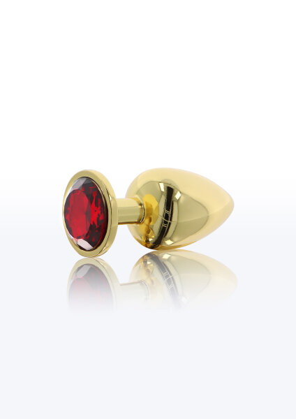 Taboom anal plug with rhinestone M red, gold 3.2 cm
