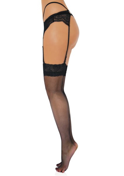 Net Stockings with Lace Top Black