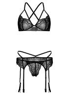 4PC Garter Lingerie Set Black S/M