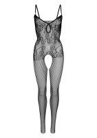 Keyhole Net Bodystocking  Black OS