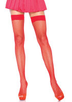 Nylon Fishnet Thigh Highs Red OS